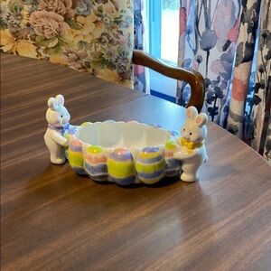 Colorful Bunny and Egg Ceramic Dish
